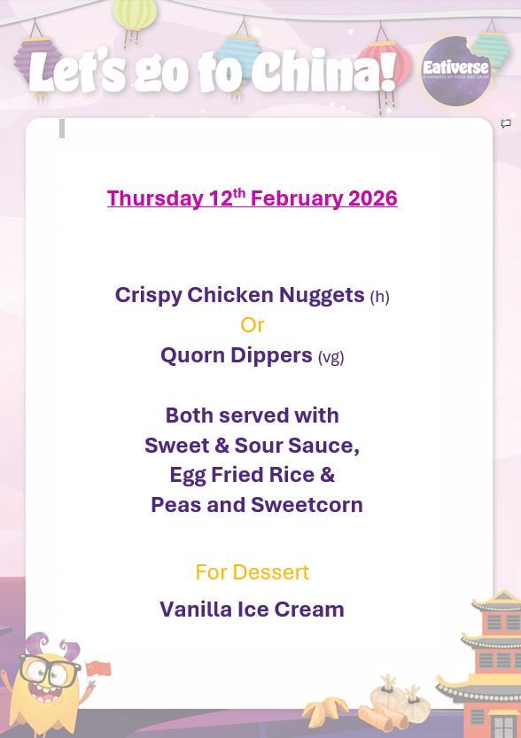 Change of Menu - 12th Feb. Chinese New Year